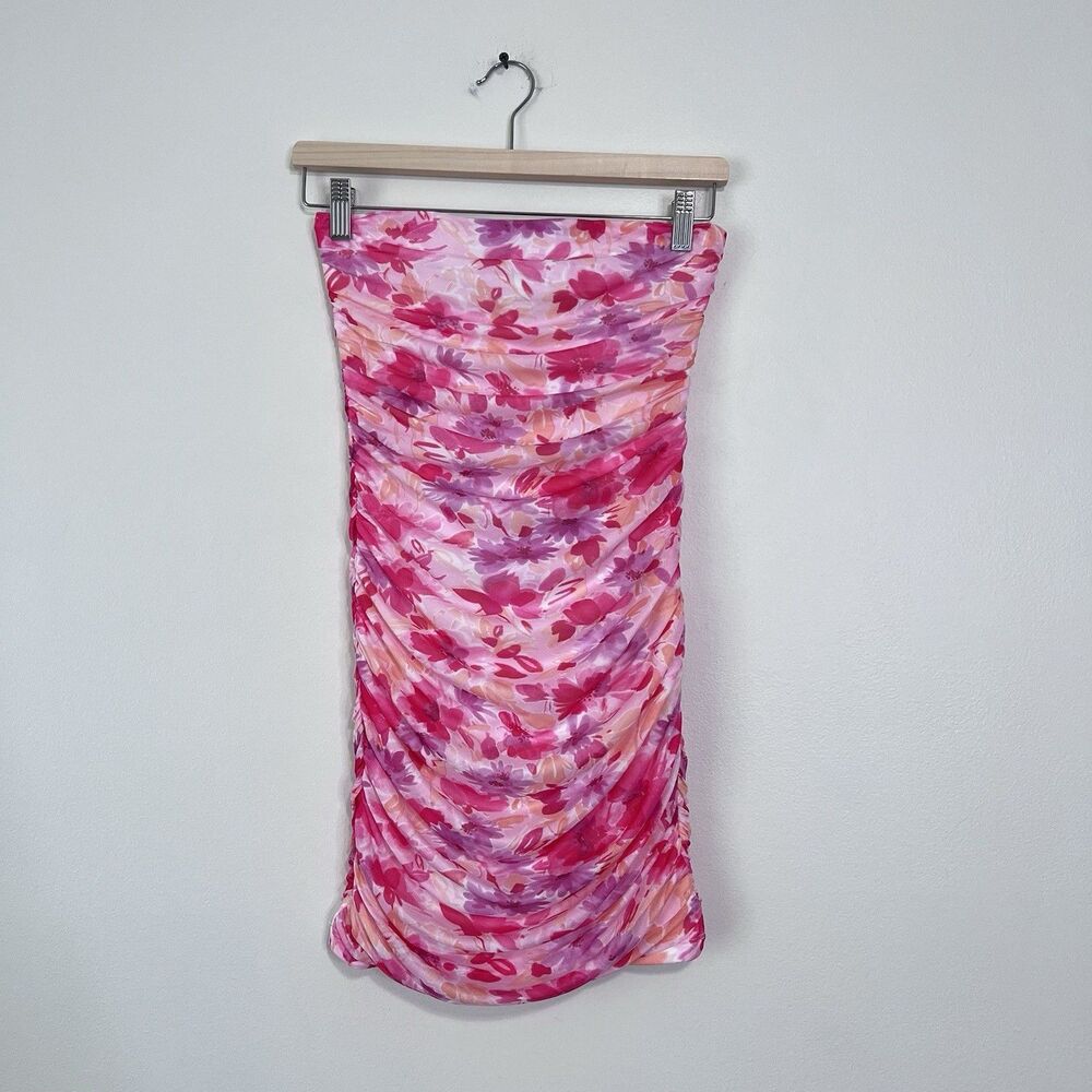 Hello Molly Party Passion Pink Floral Strapless Ruched Mini Dress Size S - Picture 2 of 12